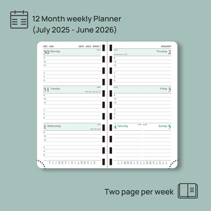 POPRUN Pocket Planner 2025-2026 (Slim Size 3.5'' x 6.5'') Academic Purse Calendar (July 2025 - June 2026) with Hourly Time Slots, 100GSM Thick Paper, Spiral Soft Cover - Pink