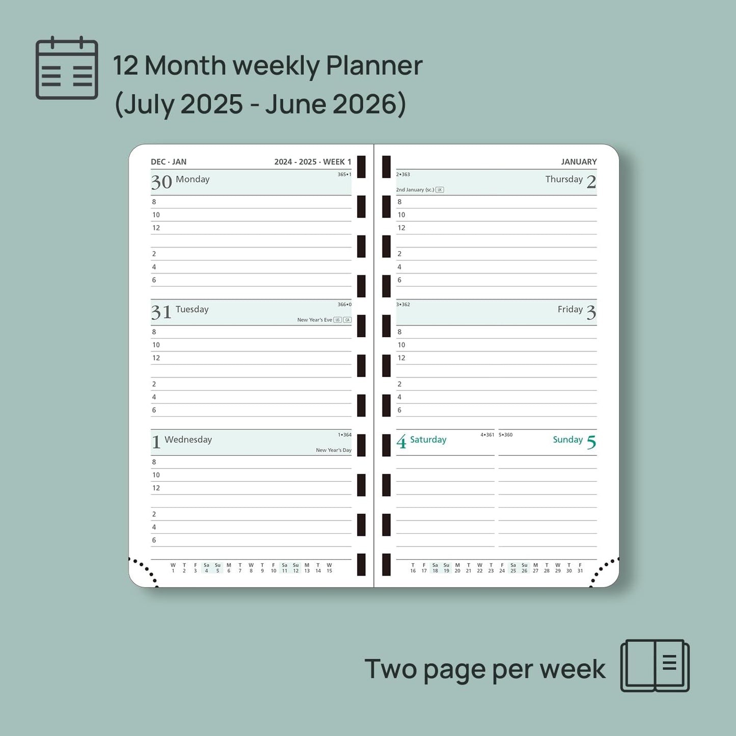 POPRUN Pocket Planner 2025-2026 (Slim Size 3.5'' x 6.5'') Academic Purse Calendar (July 2025 - June 2026) with Hourly Time Slots, 100GSM Thick Paper, Spiral Soft Cover - Purple