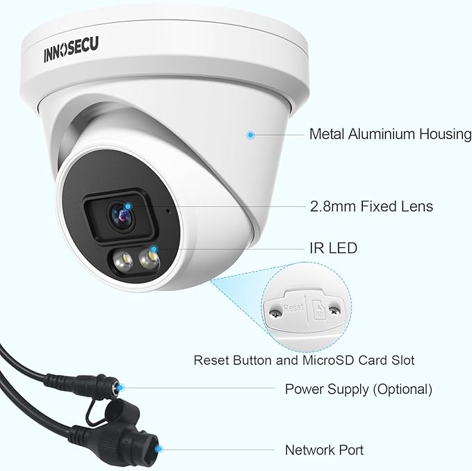 UltraHD 8MP PoE Camera @30fps, 4K Dome IP Security Surveillance Camera, Built in Microphone, Outdoor Waterproof IP67, 2.8mm Lens with Wide Angle 110°, Human & Vehicle Detection, IND8VR97S