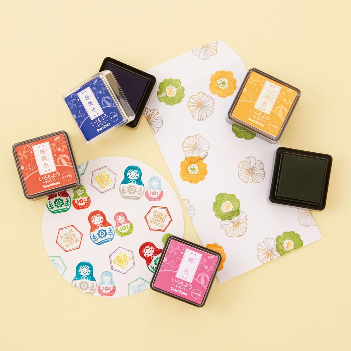 IROMOYO WARABE Stamp PAD, Small Traditional Japanese Ink Colour, Oil-Based Ink pad - OCHER Green