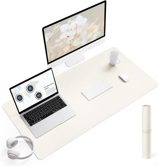 YSAGi Non-Slip Leather Desk Pad, Desk Matt for Desktop, Waterproof Laptop Computer Keyboard Mat, Table Protector Blotter Mat, Large Mouse Pad for Office/Work/Home/Decor(Cream, 35.4" x 17")