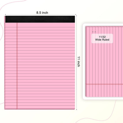 Colored Legal Pads 8.5 x 11 Note Pads 8.5x11 inch, Wide Ruled Clear Print Writing Pads 30 Sheets/Pad, 20lb Colored Paper, Perforated Notepad with Sturdy Back (4 Pads)