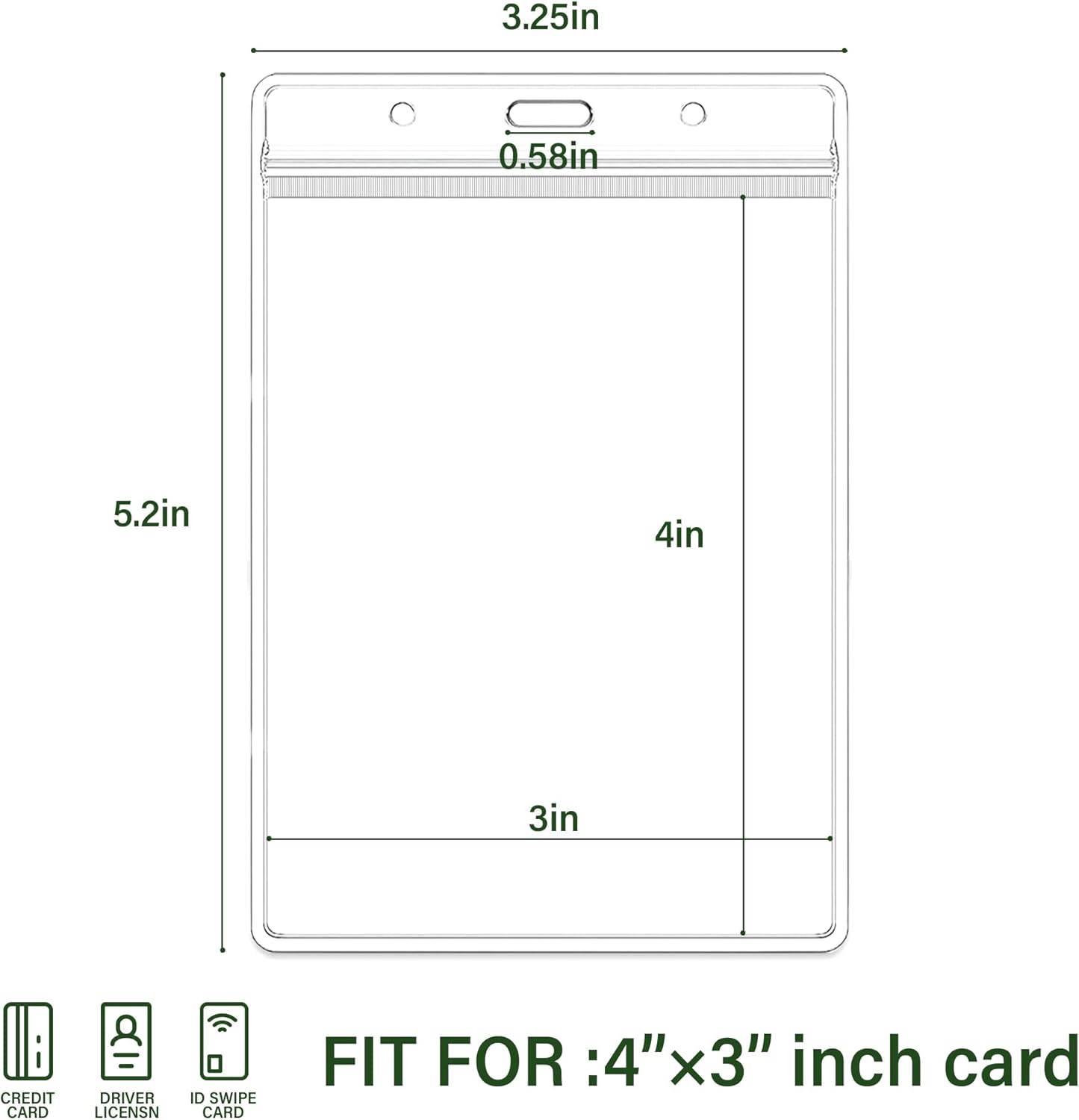 50 Pcs Vertical Clear ID Badge Holders, 4x3 Inch Waterproof PVC Plastic Badge Holders with Resealable Zip, Fits RFID/Proximity/Badge Swipe Cards, Credit Cards, Office, School, Events