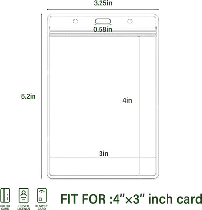 50 Pcs Vertical Clear ID Badge Holders, 4x3 Inch Waterproof PVC Plastic Badge Holders with Resealable Zip, Fits RFID/Proximity/Badge Swipe Cards, Credit Cards, Office, School, Events