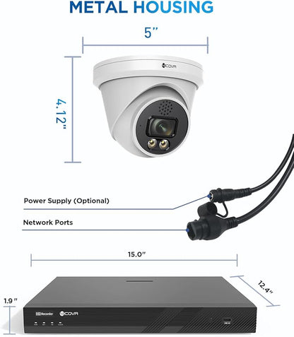 4COVR 32 Channel Security Camera System PoE 2-Way Talk & Dual Lights Smart Full Color Night Vision, AI Human Vehicle Detection, UHD NVR 8TB HDD, 24X 5MP Business Dome IP Camera IP67, LY97KA5M3224
