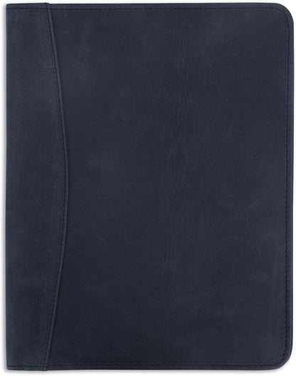 Heavy Duty Buffalo Leather Legal Pad Portfolio Handmade Executive Notebook Binder, Professional Padfolio Organizer Gift for Men and Women Genuine Leather Resume Document Holder (Blue)