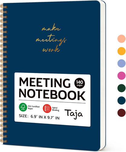 Taja Meeting Notebook for Work Organization - Work notebook with action items, Meeting Minutes Planner Notebook, Perfect Office Supplies for Men & Women - Navy Blue