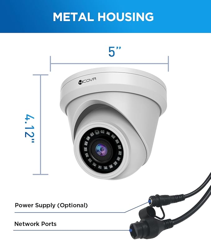 4COVR 4MP PoE Security IP Camera Outdoor IP67, Wired Surveillance Dome Camera with Smart AI Human/Vehicle Detection, 110° Wide View Angle 2.8mm Lens, 18Pcs IR LED 100ft Night Vision, LY97AX4MA