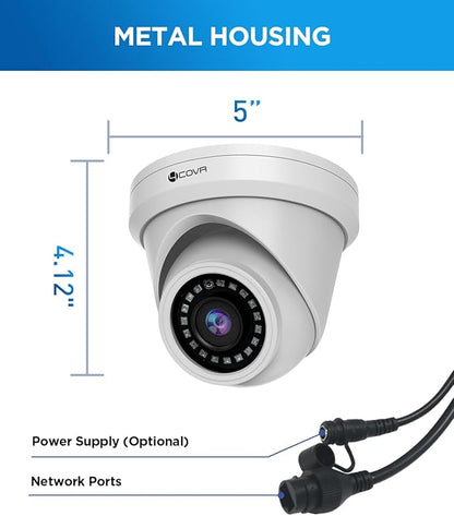 4COVR 4K PoE Security IP Camera Outdoor IP67, 8MP UHD Wired Surveillance Dome Camera with Smart Human/Vehicle Detection, 110° Wide View Angle 2.8mm Lens, 18Pcs IR LED HD 100ft Night Vision, LY97AX8MA