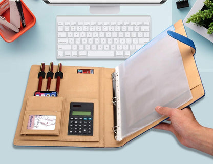 A4 Leather Padfolio with 3 Ring Portfolio Binder with Clipboard Padfolio for Women Men Professional Office Three Binders Organizer with Calculator Planner Portfolio Executive Closure Notebook Folder