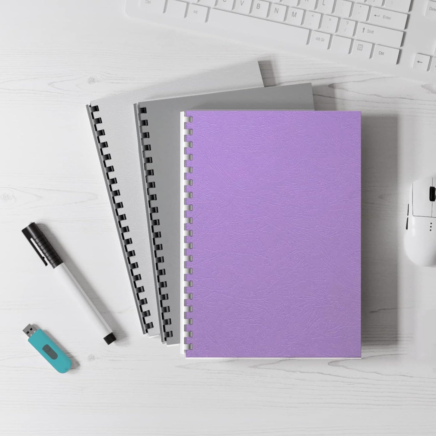 Binditek 100 Pack Grain Texture Paper Binding Presentation Covers, 8-1/2 x 11 Inches, 12Mil, 85lb, Un-Punched, Letter Size, Purple, Office Supplies