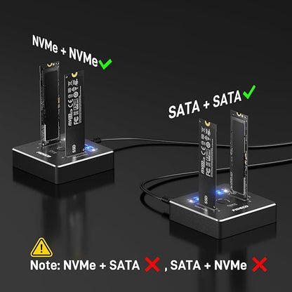 FIDECO M.2 NVMe SATA SSD Cloner Dock, USB 3.2 Gen 2 X 2, 20Gbps Dual NVMe SATA SSD Enclosure, M.2 Duplicator Cloner, Support Offline Clone, UASP and Trim, Aluminum Design