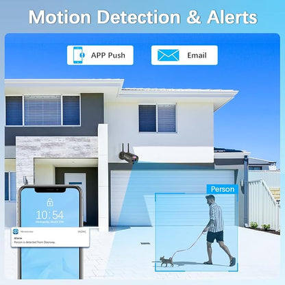 【90 Days Storage & 130° Wide Angle】 Wireless Security Camera System, Wireless Cameras for Home Security, Outdoor WiFi Video Surveillance DVR Kits