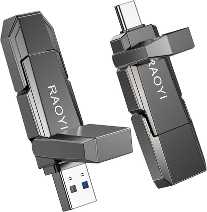 RAOYI 256GB USB C External SSD, 2-in-1 Solid State Drive Up to 450MB/s Dual USB 3.2 + Type-C Thumb Drive Portable SSD Drive for iPhone 15/16, Android, Tablet, PC and PS4