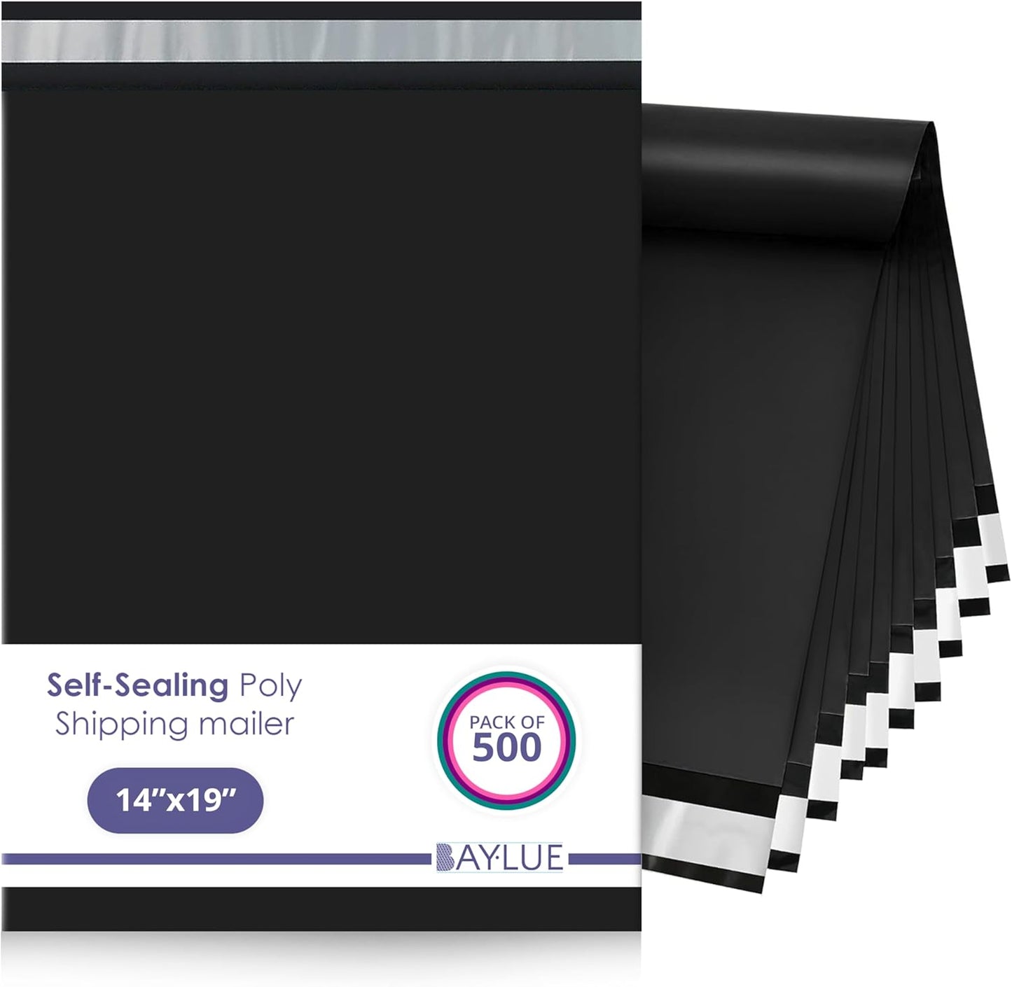 Black Large Poly Mailers 14.5x19 Inch | Strong Adhesive Self-Seal Mailer Bag | Tear, Tamper, Water Resistant Shipping Envelopes | Thick Strong polymailer Bags | Clothing Shipping Bags | 500 Pcs Bulk