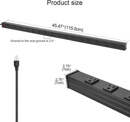 Heavy Duty Power Strip - 16 Outlet Large Metal Industrial Power Strip, 4FT Cord, 15A, 125V, 1875W (Black)