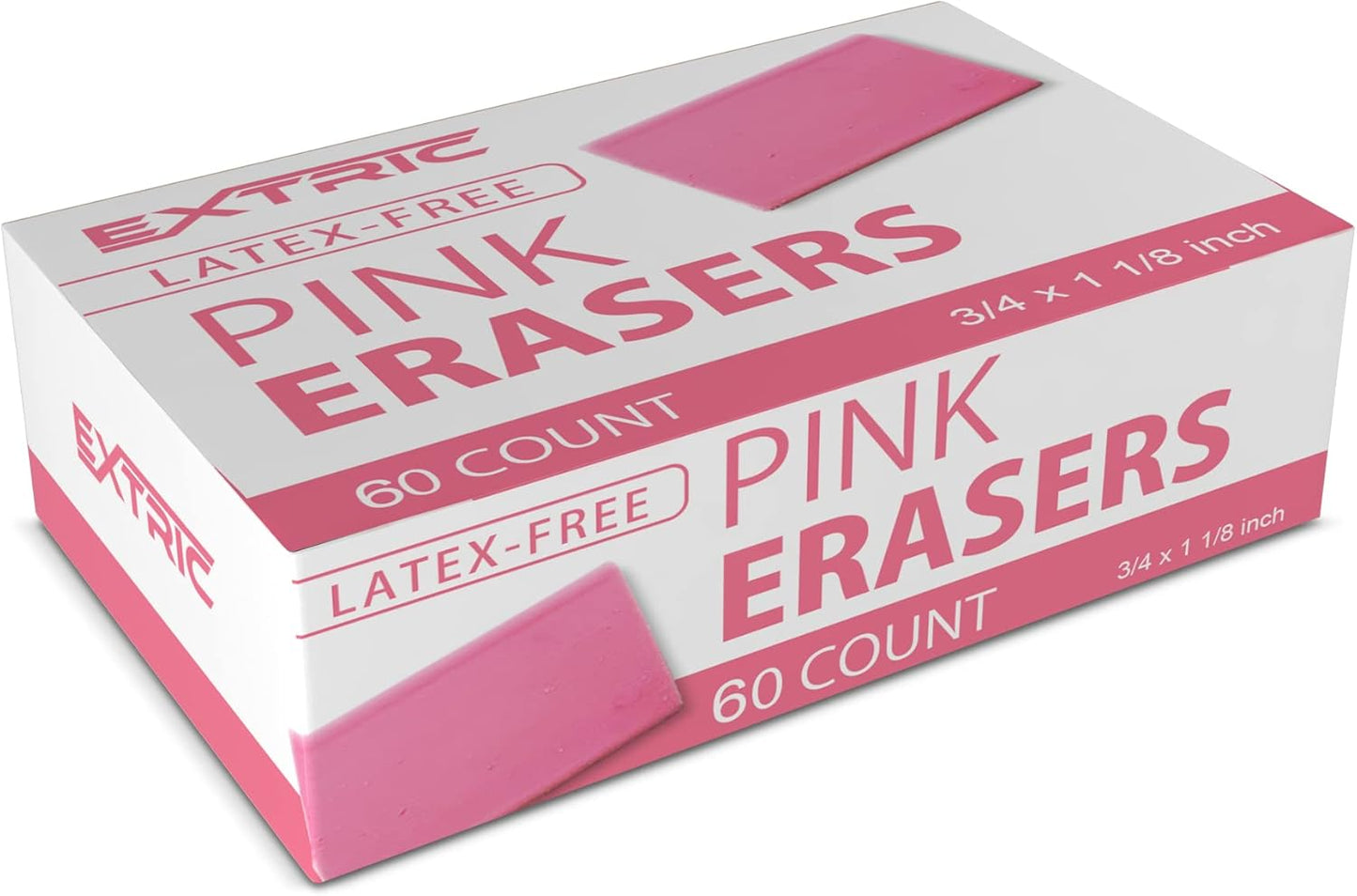 Pink Erasers – Square Eraser, Erasers for Kids, Rubber Eraser, 60 Count, Erasers Bulk for School Supplies, Art, and Office Use