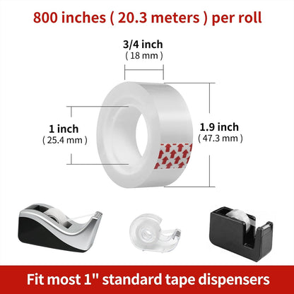 72 Rolls Transparent Tape Refills, Clear Tape, 3/4 x 800 Inches, Glossy Gift Wrapping Tapes for Dispenser, Office, School, Home