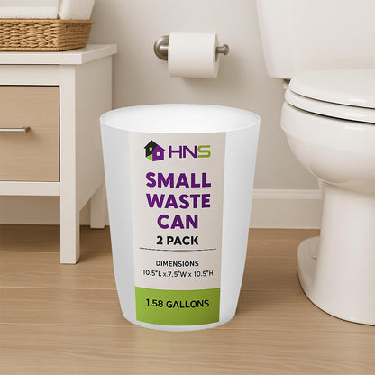 HOLDN’ STORAGE Small Trash Can - Set of 2 Open Top Waste Bin of 1.58 Gallon, Compact Waste Can Perfect for Bathroom, Kitchen, Office, Dorm - Durable Garbage Can - White