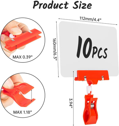 10 Pack Double Head Display Clips Rotating Reuse Sign Price Tag Merchandise Sign Display Clip Holder,Mini Plastic Chalkboard Sign with Clip for Business, Party, Office, Exhibition (Red)