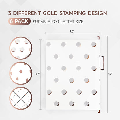Y YOMA 6 Pack Rose Gold Hanging File Folders Letter Size Decorative File Folder Cute Pretty Hanging Folder Organizer for Filing Cabinet Office Home with 1/5-Cut Adjustable Tabs, 3 Gold Foil Design