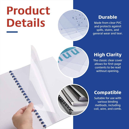 TruBind Binding Covers for Reports and Presentations - Crystal Clear PVC - 10 Mil Thick - Letter Size - 8 1/2 inch x 11 inch - Square Corners - No Tissue Interleaving - 100/Bx (CVR-10ASN)