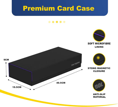 Premium Black-Purple Card Game Deck Storage Box - Holds 550+ Double Sleeved Cards - YugiOh/MTG Card Holder Storage - Playmat Case with Removable Compartment