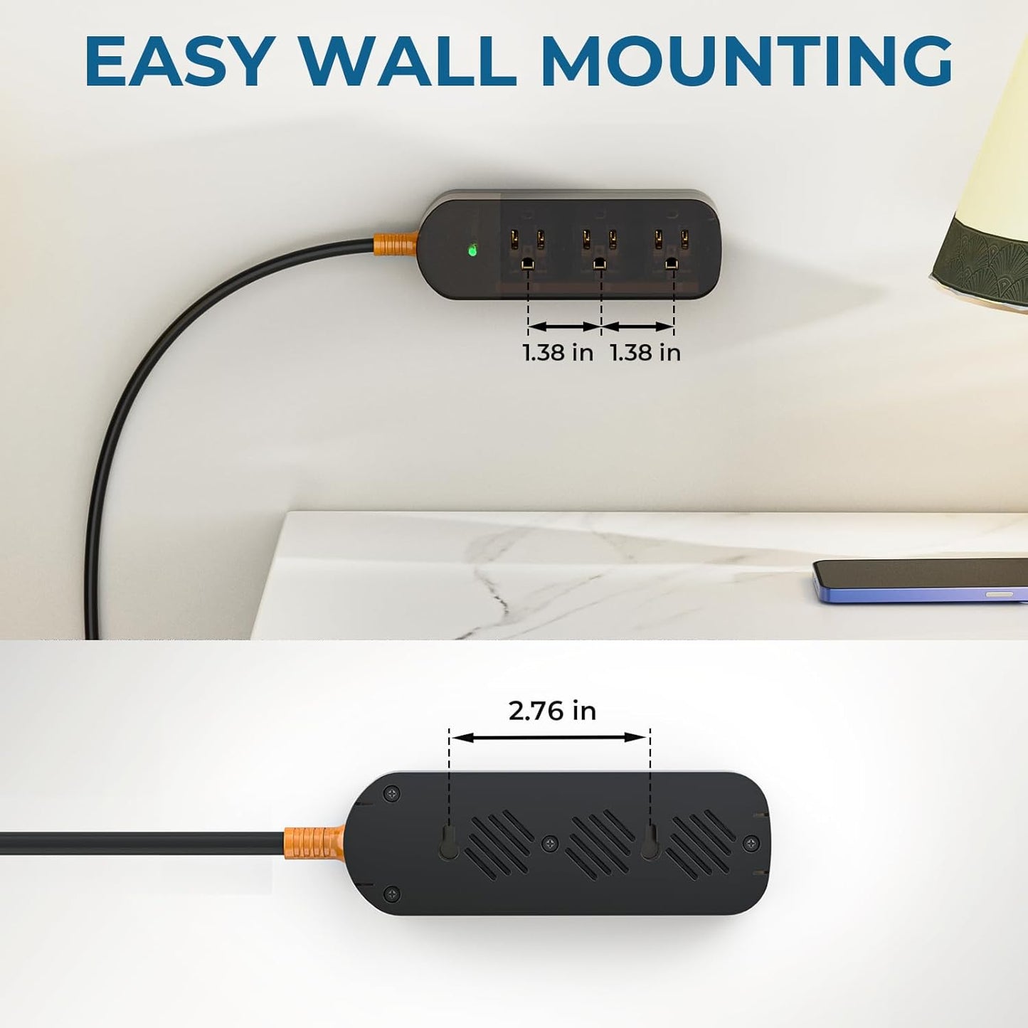 Power Strip Weatherproof, Transparent Surge Protector with 3 Wide Outlets, 1625W/13A,5FT Flat Plug Multi-Plug Outdoor Extension Cord for Indoor Outdoor, UL FCC Listed