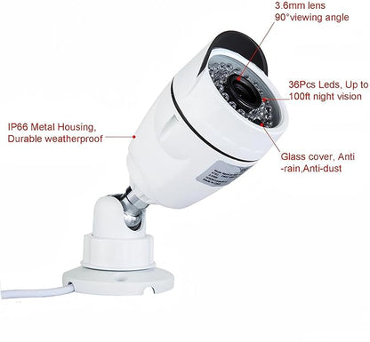 Eversecu 4 Channel Security Camera System 1080P DVR and 4pcs HD Weatherproof Cameras, Night Vision, Motion Alert, Smartphone, PC Easy Remote Access, 500GB HDD Preinstalled, Premade Cables Included