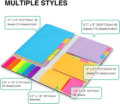 Sticky Notes Set, Hommie Colored Divider Self-Stick Notes Pads Bundle, Prioritize with Color Coding, 60 Ruled (3.7x6), 40 Dotted (3.7x3), 40 Blank (3x3.7), 60 Per Rectangular, 25 Per PET Color