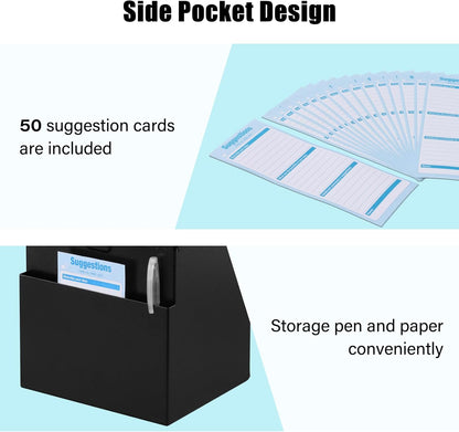 xydled Suggestion Box with Lock Wall Mountable Metal Donation/Ballot/Voting/Collection/Key Drop Box with 50 Free Suggestion Cards 7.1"x 5.7"x 8.1" Black