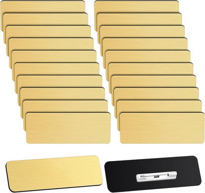 Breling 100 Pieces Name Tags with Pins 1 x 3 Inches Blank Name Tags Reusable ID Badge Holders with Clip for Office Workers Students Employee Custom(Gold)