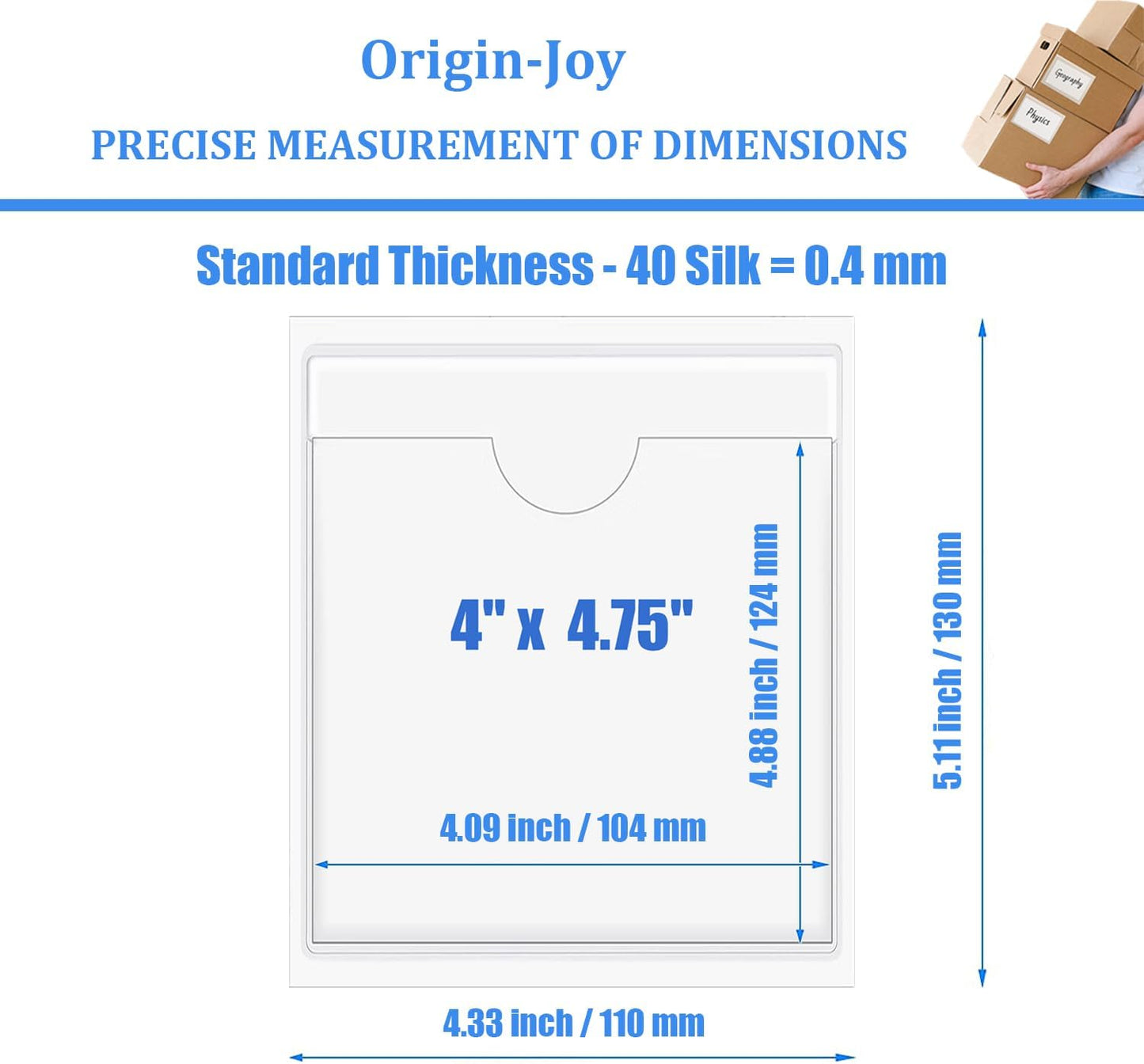Origin-Joy 35 PCS Self Adhesive Index Card Pockets with Top Open, Clear Plastic Label Holder for Cards of Note, Library and Business, Adhesive Label Pockets & Card Holder (4 x 4.75 inch)