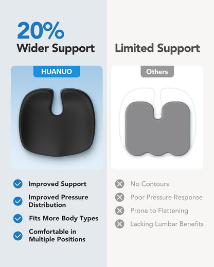 HUANUO Seat Cushion for Office Chairs, Extra Large Desk Chair Cushion for Back Pain Tailbone Pain Relief, Ergonomic Memory Foam Car Seat Cushion, Wheelchair Cushions for Long Sitting, Anti-Slip Bottom
