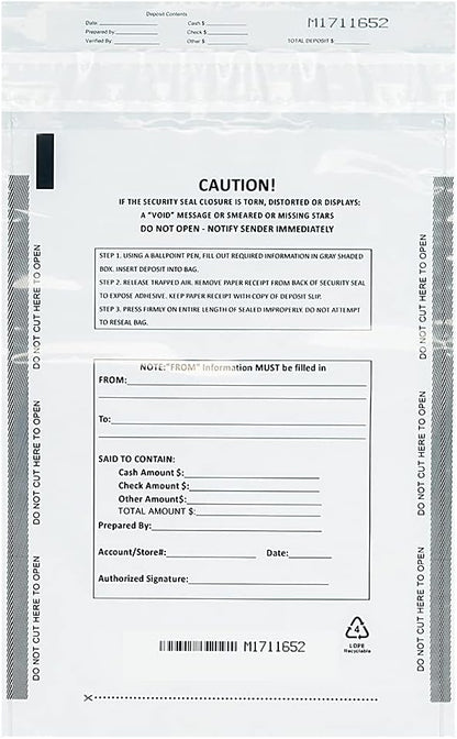 Deposit Bags Security Pocket Bank 9 Inch x 12 Inch (White, 100 Pack)