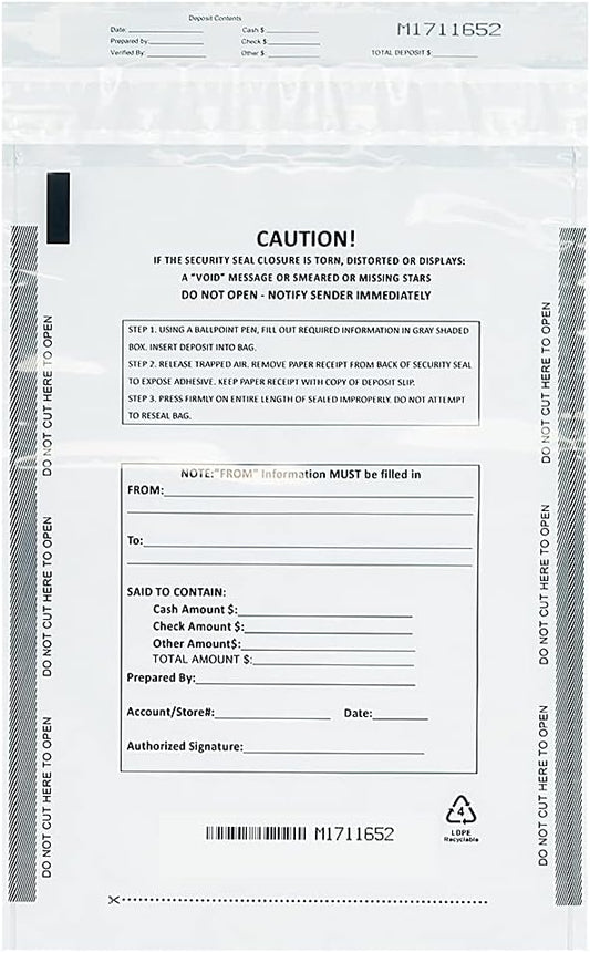 Deposit Bags Security Pocket Bank 9 Inch x 12 Inch (White, 100 Pack)