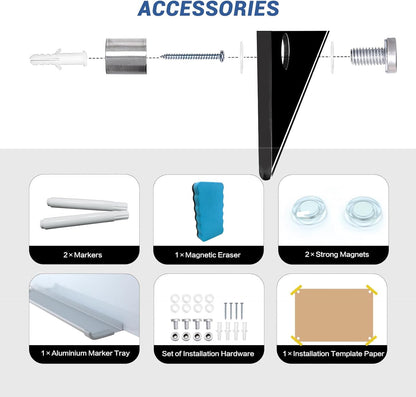 Glass Magnetic Black Board - 48 x36 Inches Frameless Dry Erase Blackboard for Wall, Wall Mounted Glass Board, Writing Board for Office, Meetings and Schools