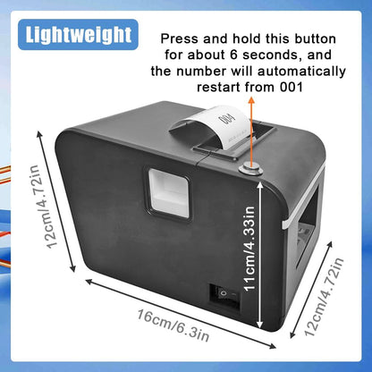 Auto-Cutter Ticket Printer Take a Number Dispenser 57mm Receipt Ticket Thermal Printer Can Edit Text via PC Show 3-Digits Waiting Number for Queue