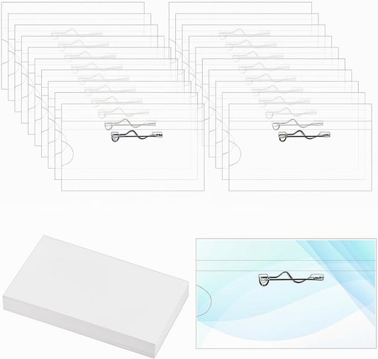 100 Pcs Name Tags Holders with Pin 3.5 X 2.2 in Names Badge Pin Holders with 100 Pcs Inserts Card Clear Plastic Name Tag Holder for Meeting Seminar Show Event