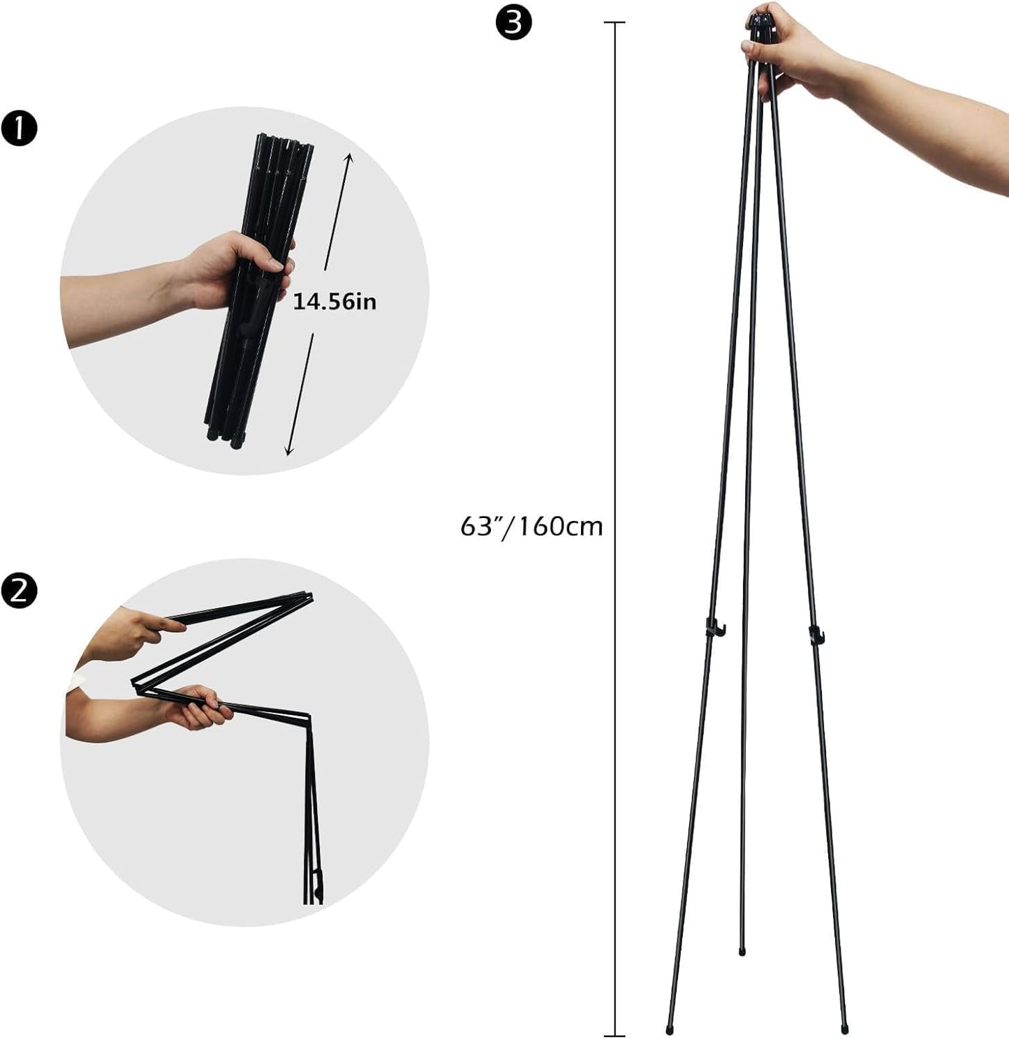 RRFTOK Easel Stand for Sign,63'' Instant Lightweight Portable Ground Easel for Wedding Sign and Poster Display Stand, Metal Tripod with Portable Bag,1-Pack.