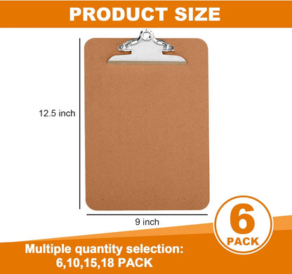 HERKKA 6 Pack Hardboard Office Clipboards - A4 Letter Size, ECO Friendly