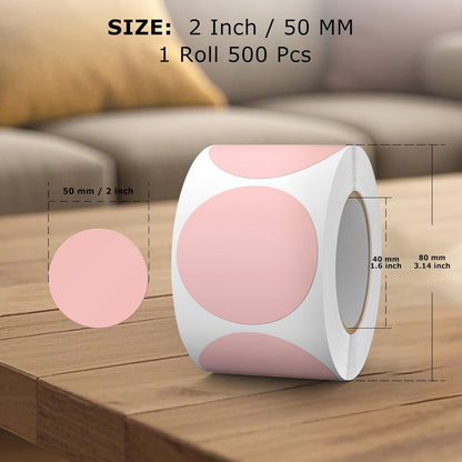 500 PCS Pink Dots Stickers 2 Inch Vinyl Color Coding Round Sticker Removable Writable Circle Labels Roll for Office Inventory Garage Yard Sale Tag