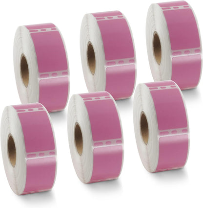 BETCKEY Colored Labels Compatible with Dymo 30347 (1" x 1-1/2") Book Spine Lables, Compatible for Dymo LabelWriter Thermal 450, 4XL & Zebra Desktop Printers [6 Rolls, 4500 Labels, Pink]
