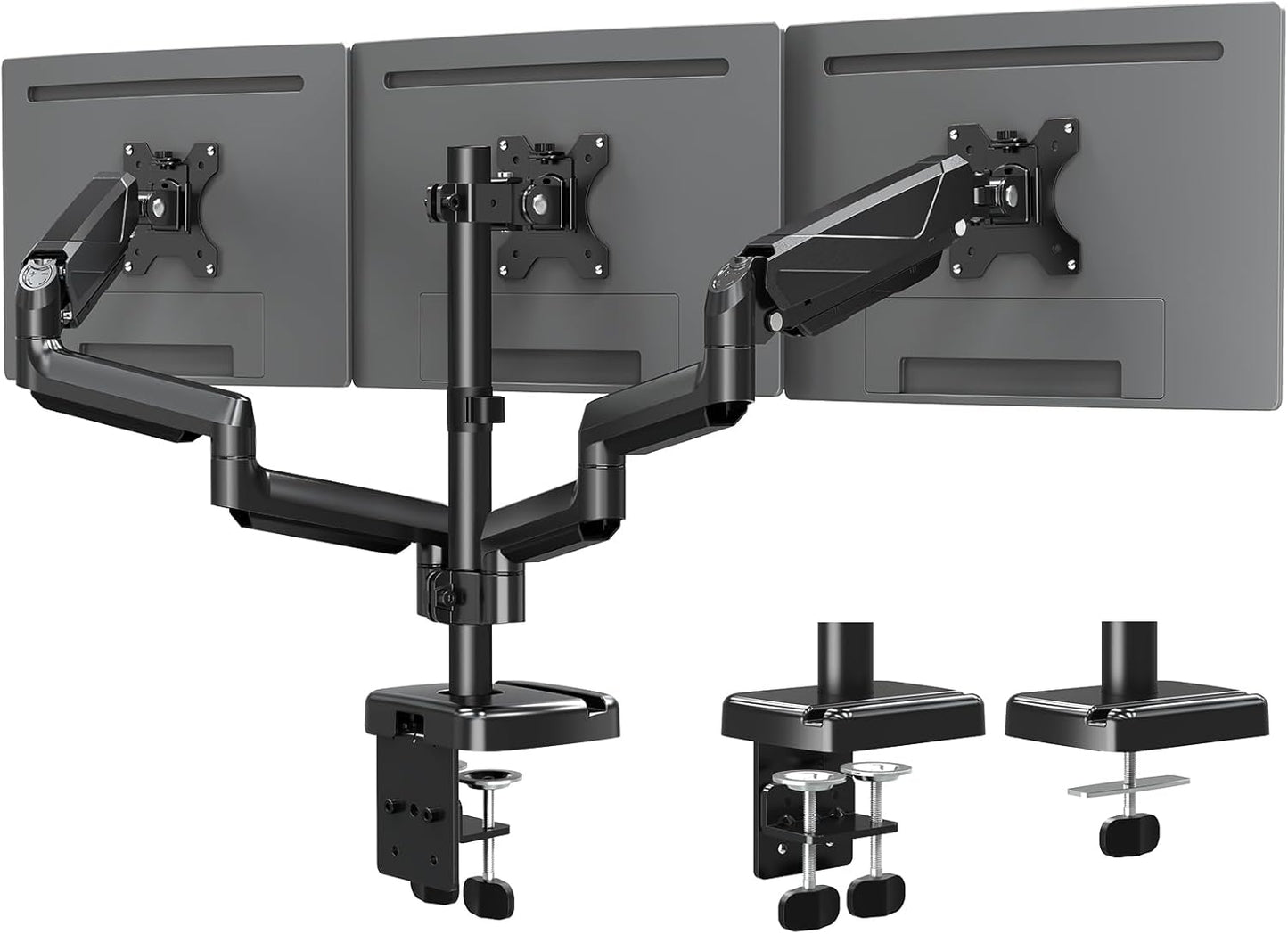 MOUNTUP Triple Monitor Mount, Three Monitor Desk Mount for Max 27 inch Computer Screens, Triple Monitors Stand with Gas Spring, Monitors Arm with Swivel, Tilt, Rotation, Each Arm Holds 4.4-19.8 lbs