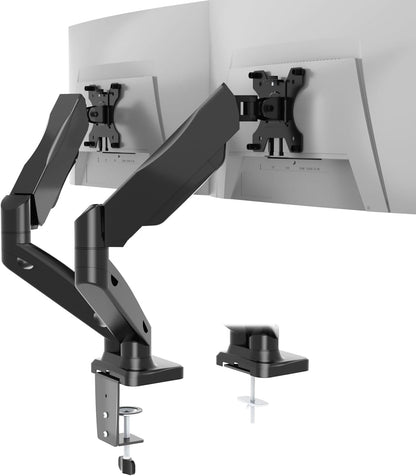 WALI Dual Monitor Mount, Monitor Arms for 2 Monitors Fully Adjustable Gas Spring Desk Mount Swivel Mounting Holes Bracket with C Clamp, Grommet Base for Display Up to 32 Inch 19.8lbs (GSMP002), Black