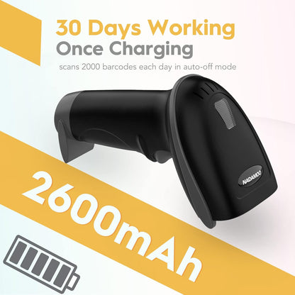NADAMOO Wireless Barcode Scanner 328 Feet Transmission Distance USB Cordless 1D Laser Automatic Barcode Reader Handhold Bar Code Scanner with USB Receiver for Store, Supermarket, Warehouse - Black