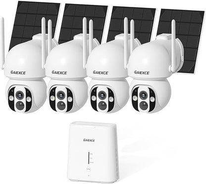 Solar Camera Outdoor Wireless, 4 Cam Kit, No Subscription, Wireless Home Security Camera System, Expandable to 10CH, 360° View PT Cameras, 2K Color Night Vision, Two-Way Talk, 2.4G & 5GHz WiFi