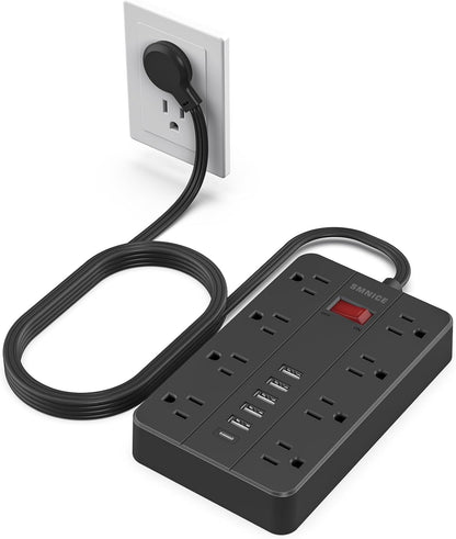 Power Strip with USB,SMNICE Surge Protector Flat Plug with 8 Widely-Spaced Outlets & 6 USB(1USB C) Ports, Wall Mountable 5ft Extension Cord for Smartphone Tablet Laptop Computer Multiple Devices