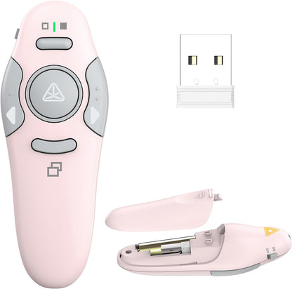 QUI Presentation Clicker Wireless Presenter Remote Clicker for PowerPoint Presentation Remote, PowerPoint Slide Advancer for Mac/Windows/Linux, Google Slide/PPT/Keynote, USB, Pink