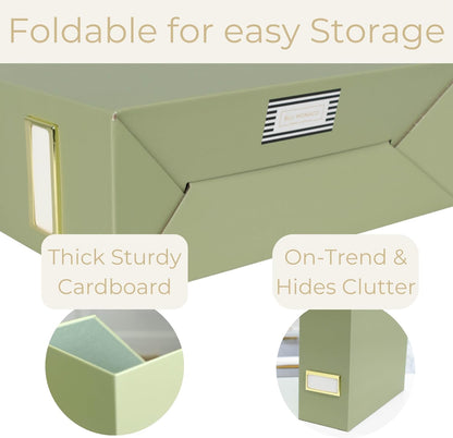BLU MONACO Set of 6 Foldable Magazine File Holders in Earth Green – Sturdy Cardboard Vertical Organizers with Label Holders – Office File Storage Box, Desk Organizer, Paperwork and Document Holder